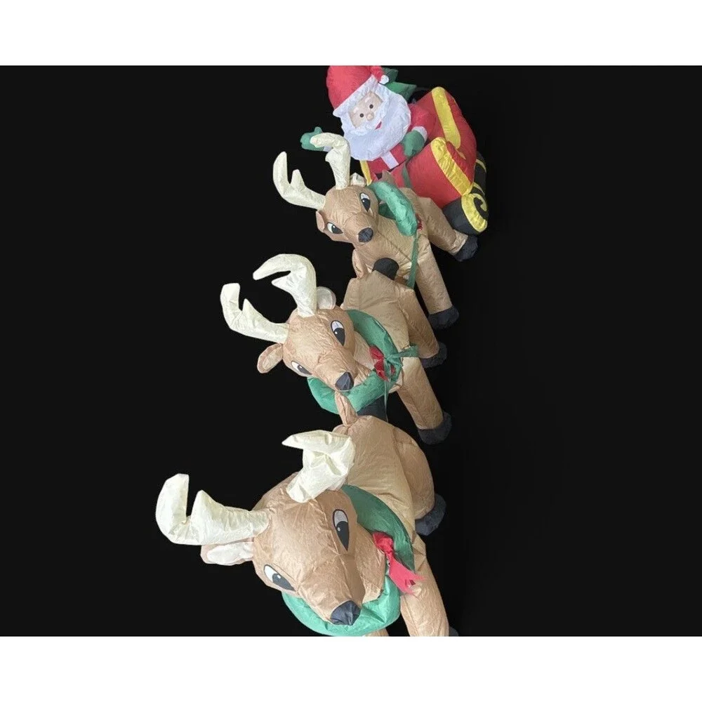 8’ Santa Sleigh 3 Reindeer Christmas Inflatable Lighted w/ Blower Storage Bag